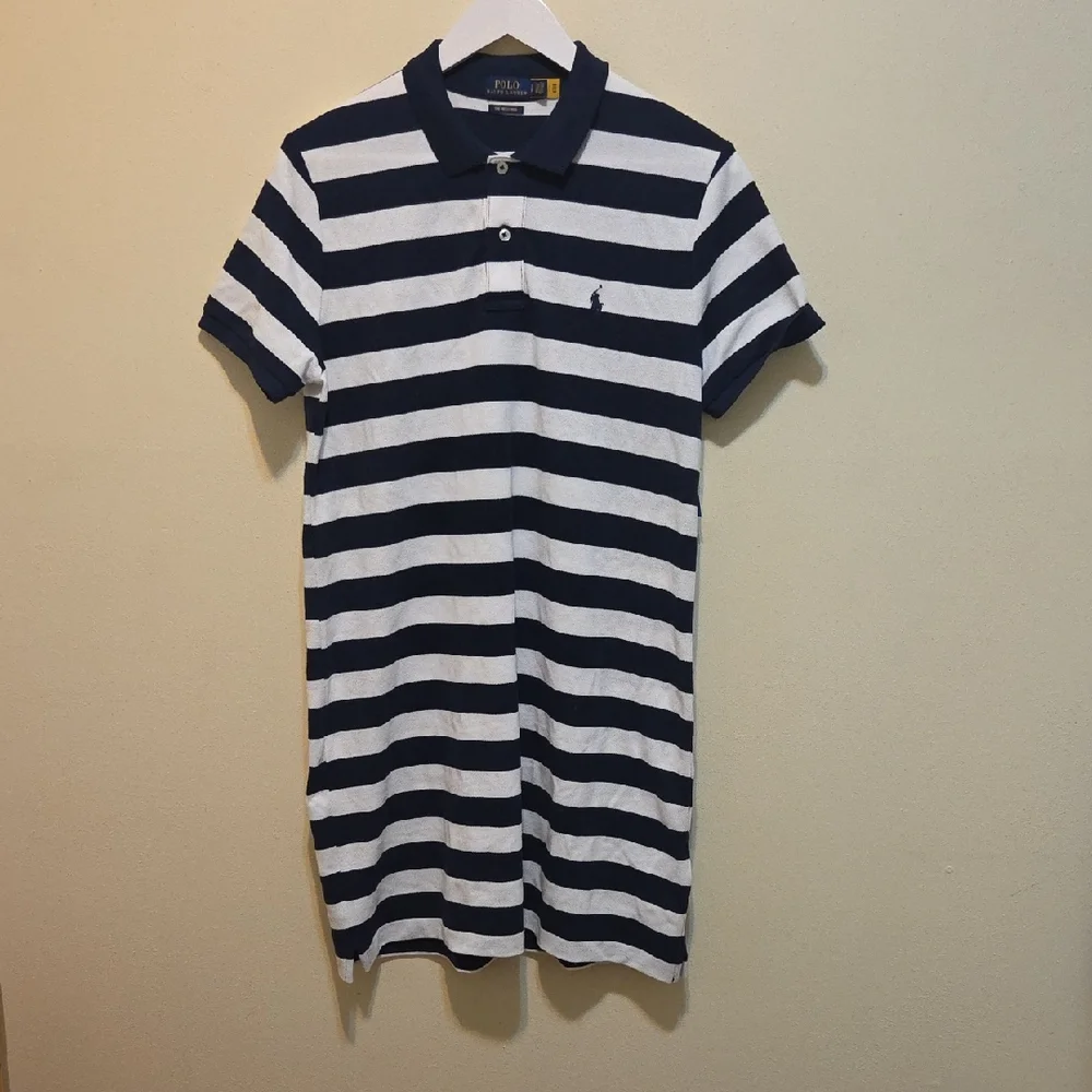 Polo By Ralph Lauren Navy and White Rugby Striped Mini Preppy Dress Size L - Picture 2 of 12